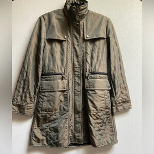 Kristen Blake quilted  zipper snap button midi jacket with fleece lining Sz XS